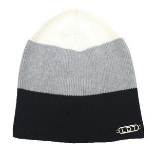 LDT Beanie CASHMERE COTTON Blend Colorblock NWOT Black Gray White